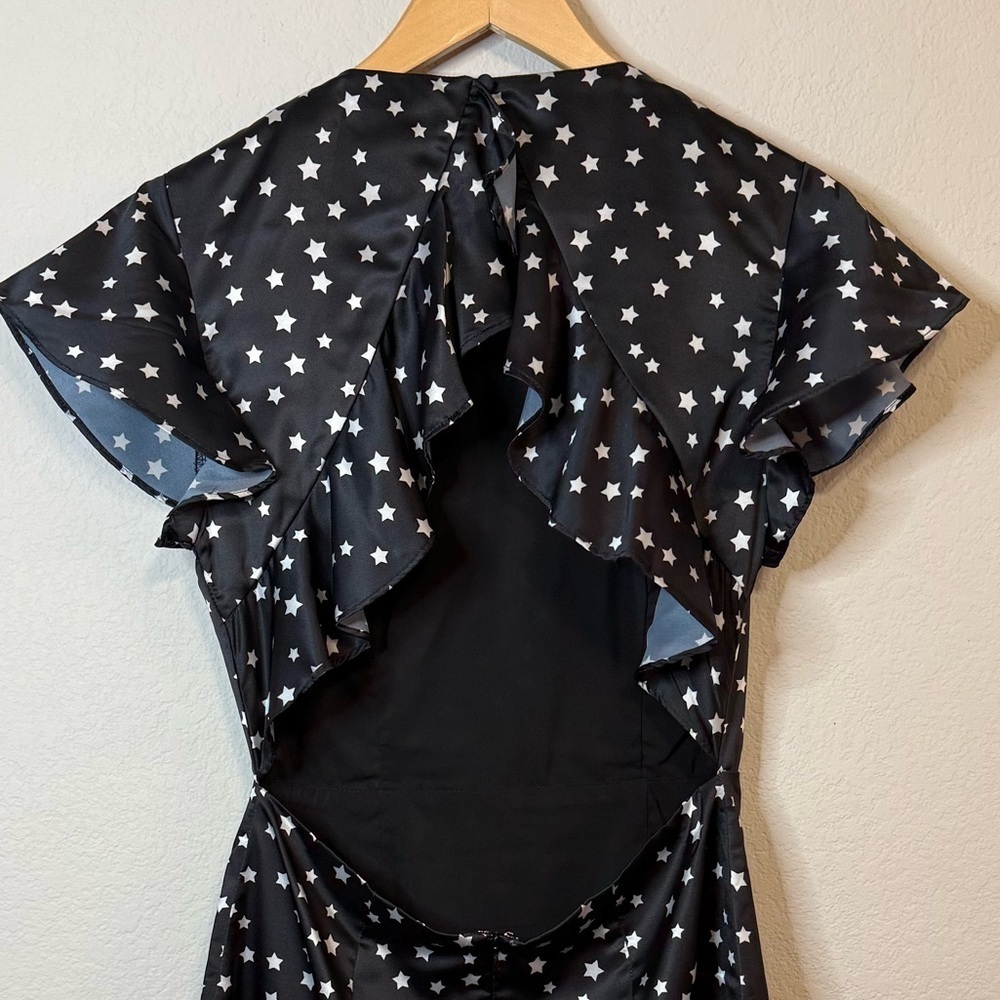 By The Way Claudia Ruffle Open Back Dress Black Star Mini Ruffle Fun Party Sz MD - Picture 8 of 13